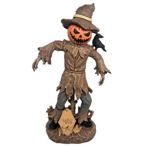 Hallow's Eve Jack O Lantern Scarecrow Raven Resin Halloween Decor Figure Statue
